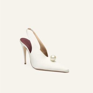 Magda Butrym Pearl slingback pointed heel in cream satin